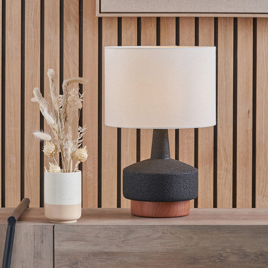 Wood Effect Textured Ceramic Table Lamp in Black