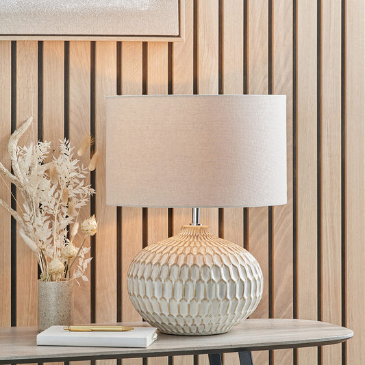 White Textured Glazed Ceramic Table Lamp