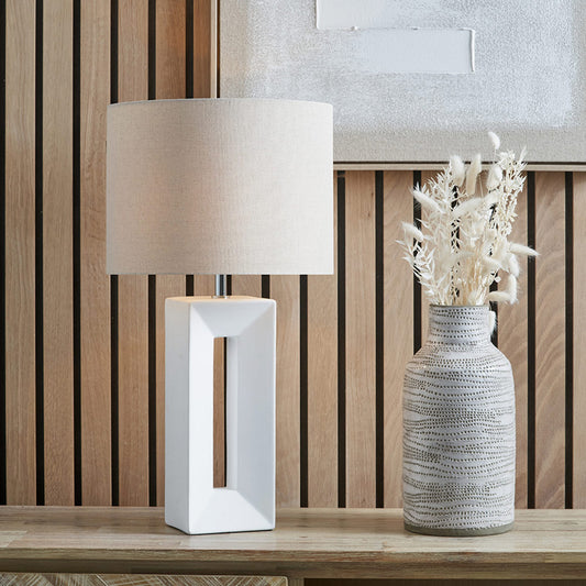 White Tall Block Table Lamp