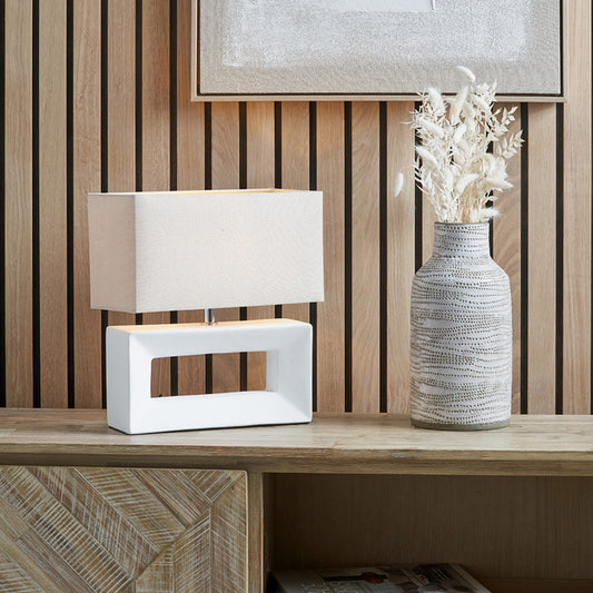 White Rectangular Block Table Lamp