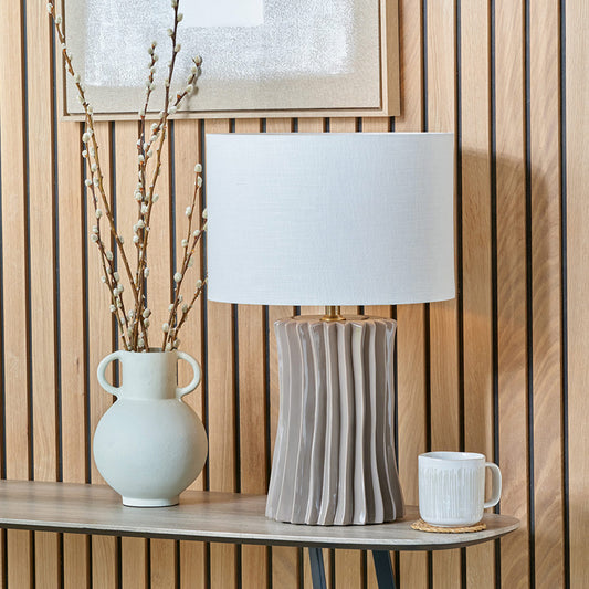 Taupe Pleated Ceramic Table Lamp Base