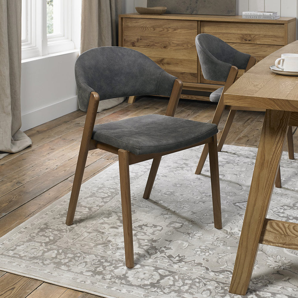 Highgate Rustic Oak Dining Chair in Dark Grey Fabric