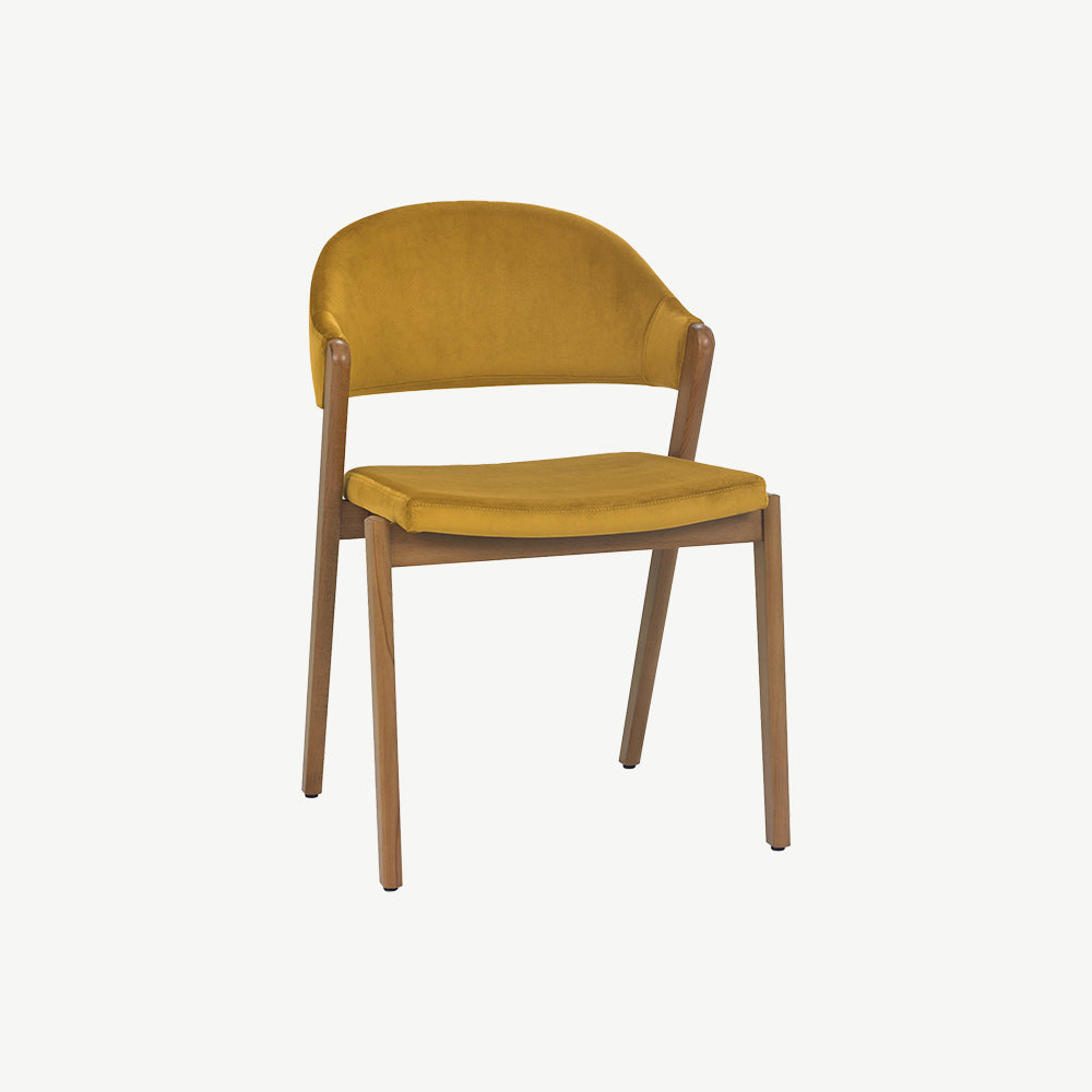 Highgate Rustic Oak Dining Chair in Mustard Velvet