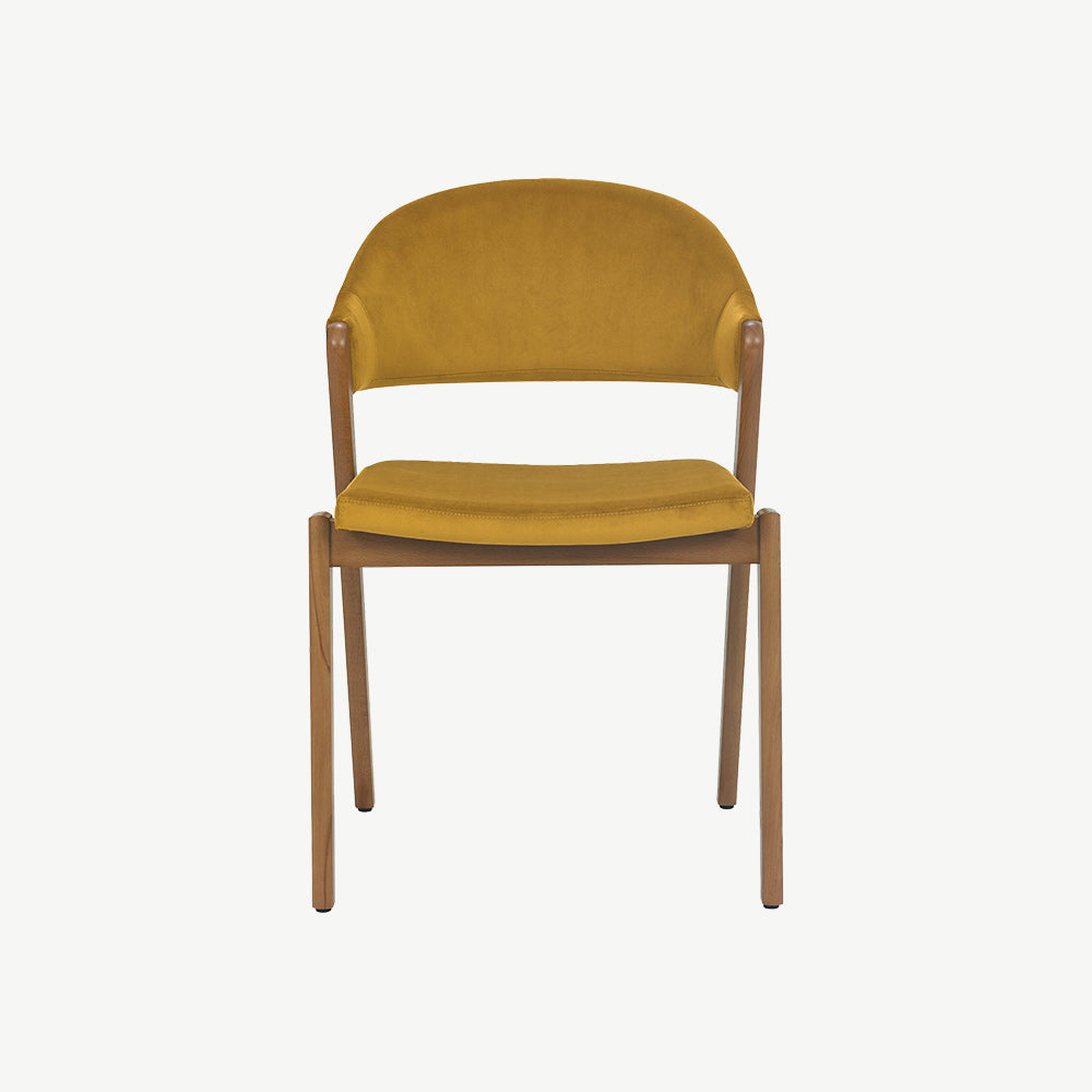 Highgate Rustic Oak Dining Chair in Mustard Velvet