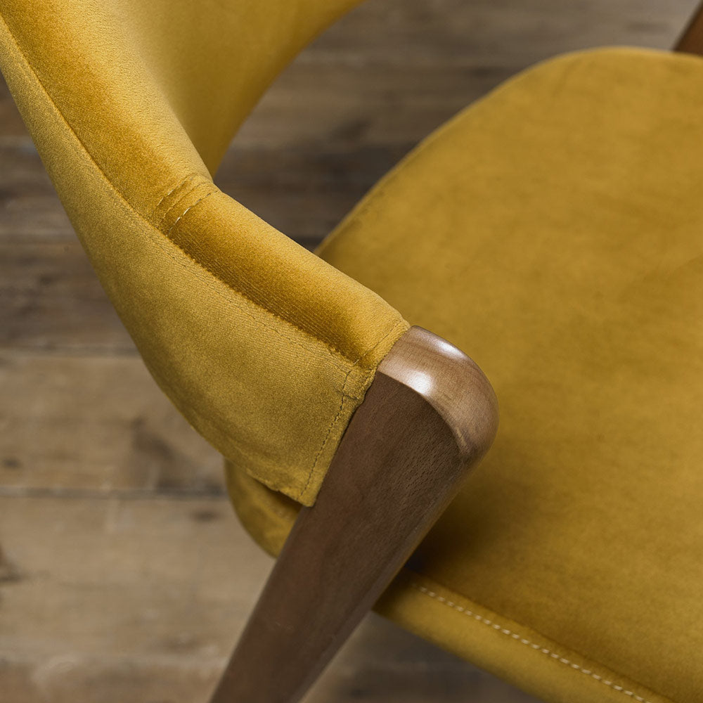 Highgate Rustic Oak Dining Chair in Mustard Velvet