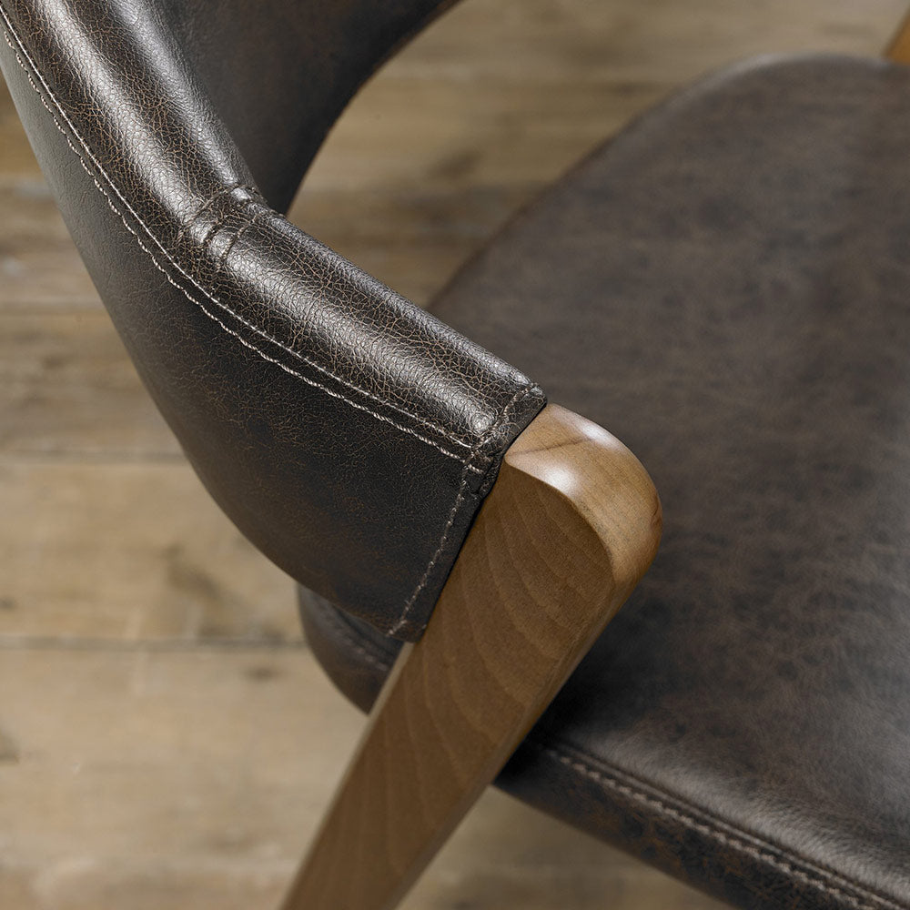 Highgate Rustic Oak Dining Chair in Old West Vintage Leather