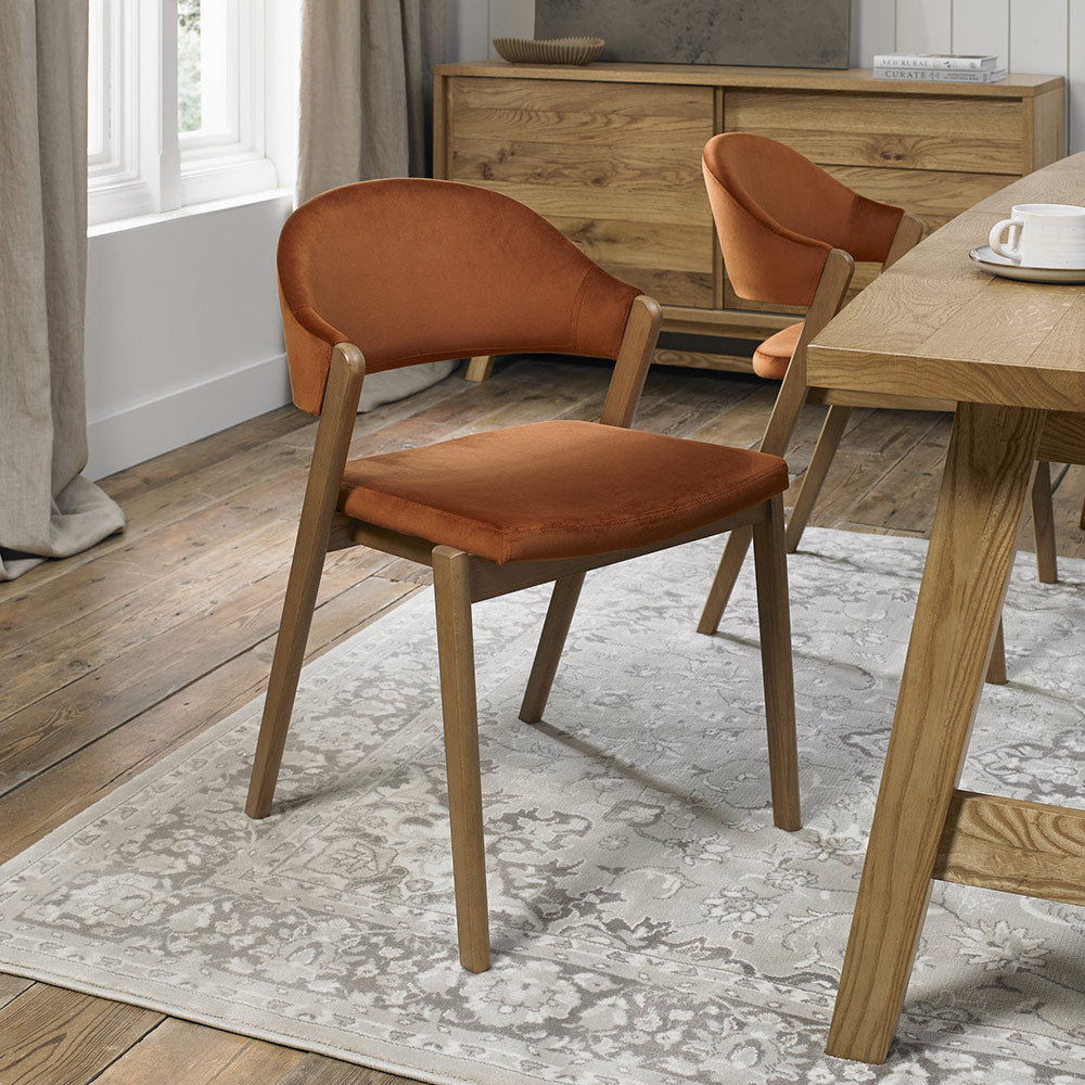 Highgate Rustic Oak Dining Chair in Rust Velvet