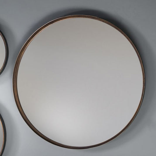 Set of 2 round mirrors with natural wooden frame