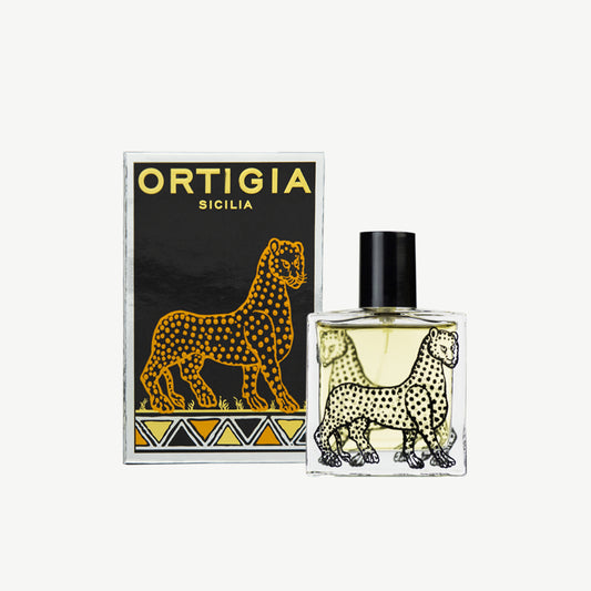 Ortigia ambra Eau De Parfum in decorative leopard engraved glass containter