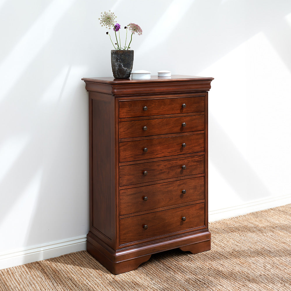 7 drawer tall chest crafted from solid wood veneers in rich cherrywood