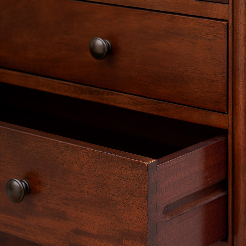 8 drawer tall chest crafted from solid wood veneers in rich cherrywood