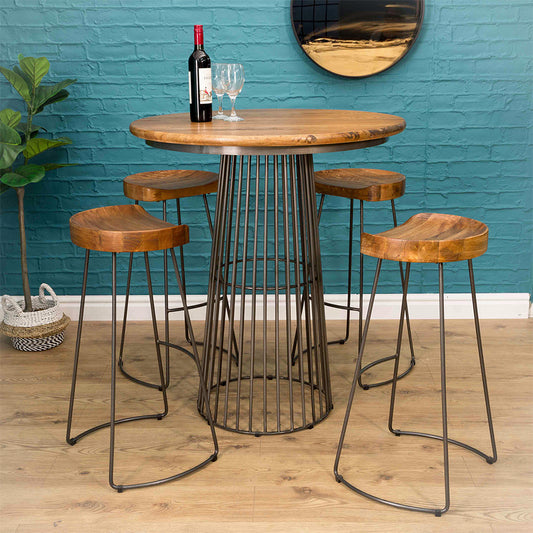 Bar table with mango wood top and metal frame
