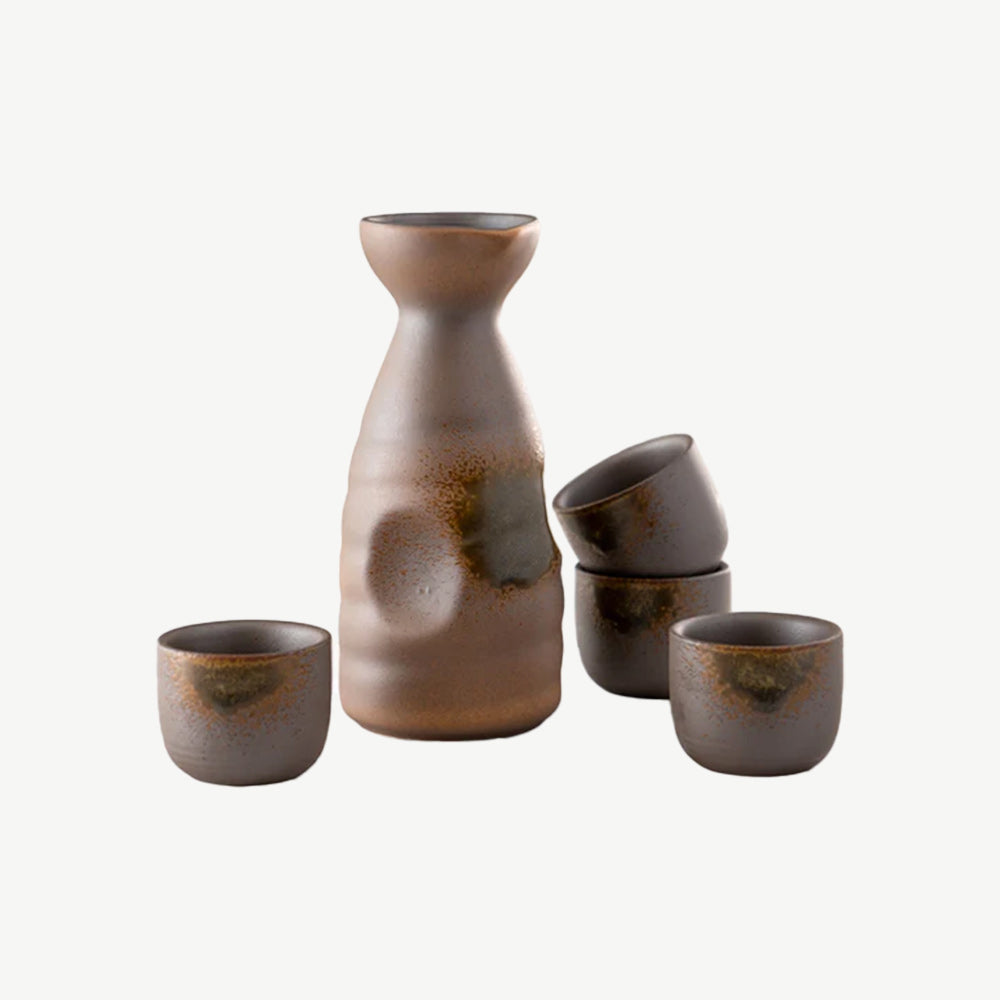 Heritage Glazed Sake Set – Bottle & 4 Cups