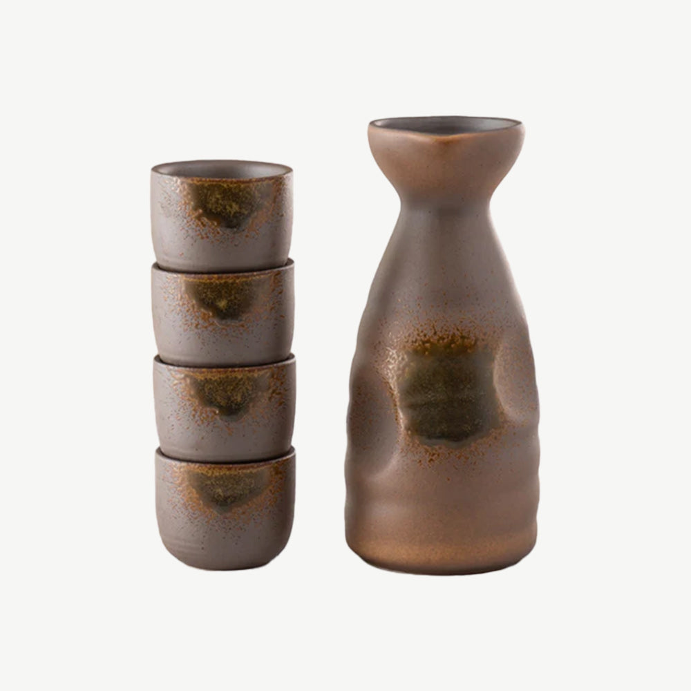 Heritage Glazed Sake Set – Bottle & 4 Cups