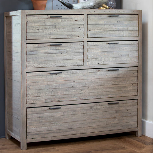 Reclaimed timber 4 and 2 drawer chest in light grey teak finish