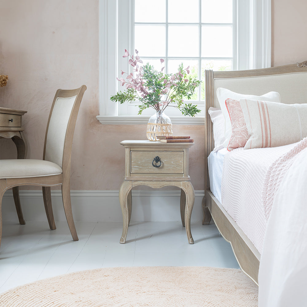 Solid oak bedside cabinet in soft antique finish   
