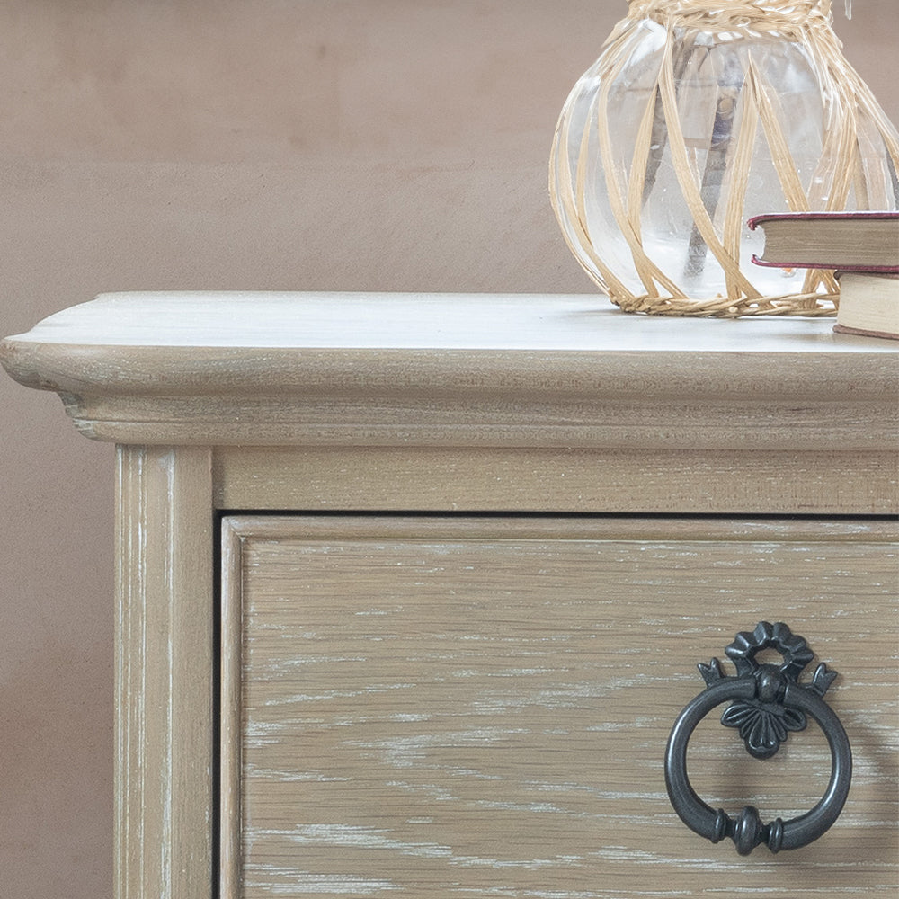 Solid oak bedside cabinet in soft antique finish   
