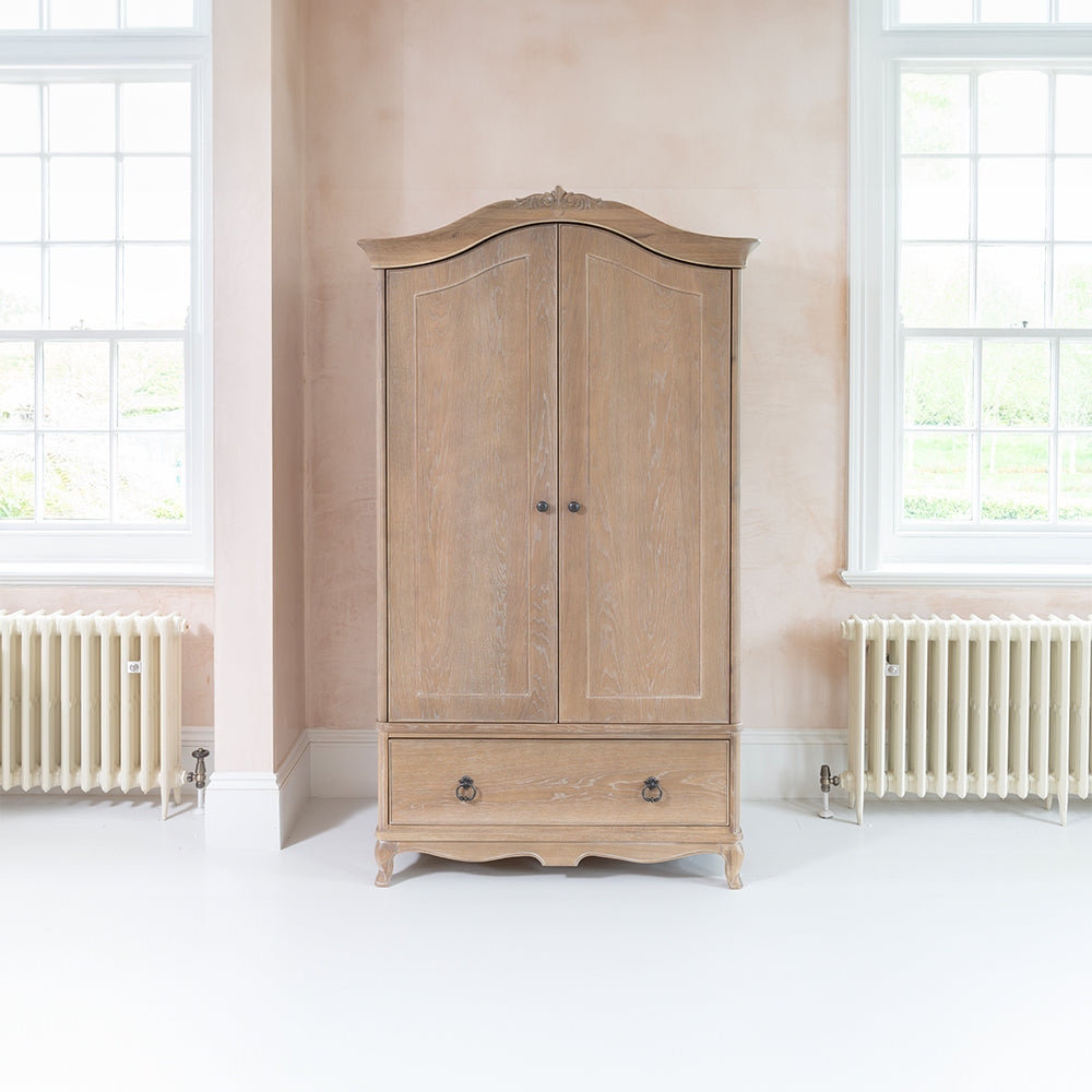 Solid oak double wardrobe in soft antique finish
