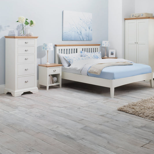 Two tone bedside cabinet painted white with natural oak top
