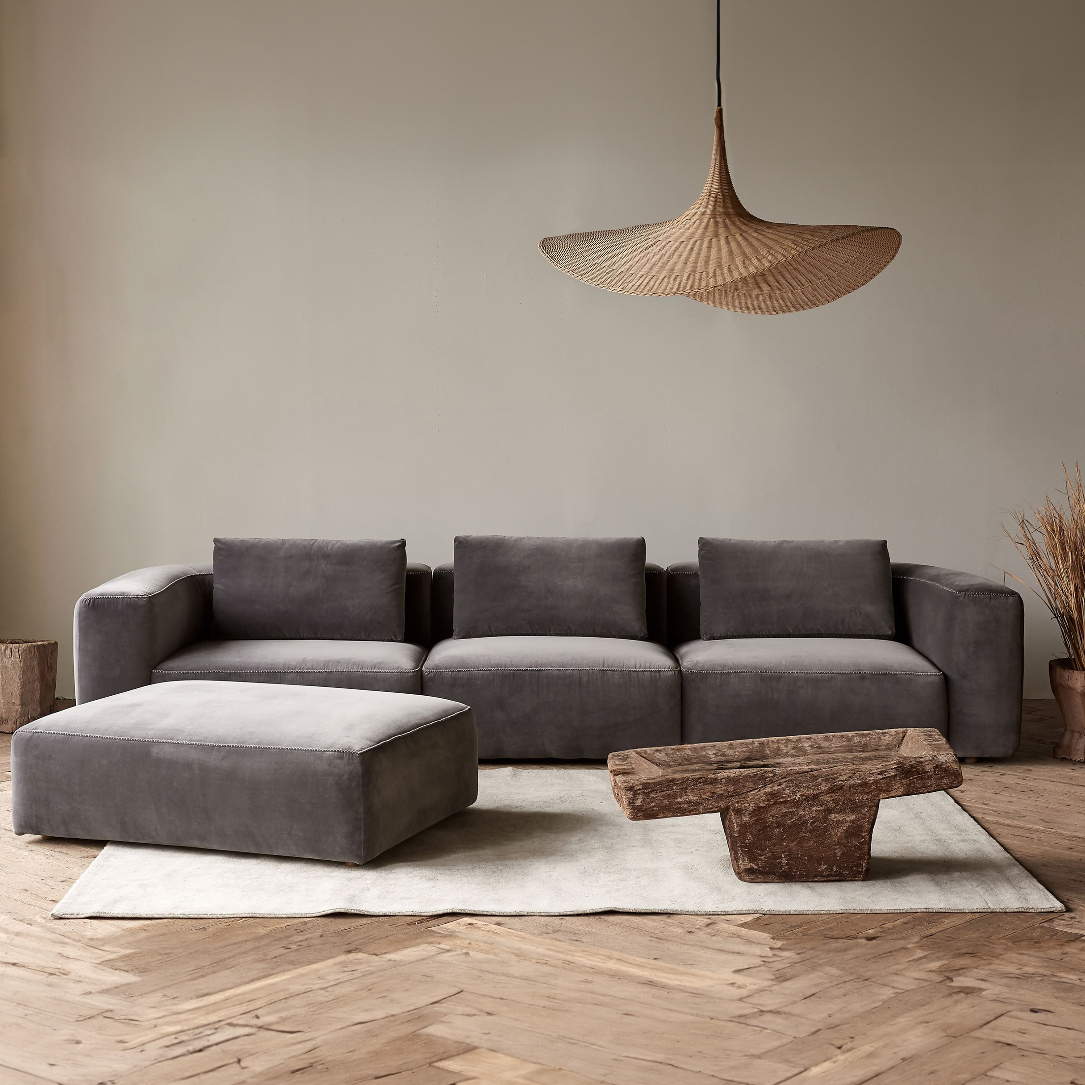 Cobra Corner Group Sofa in Cotton-Velvet-Ash