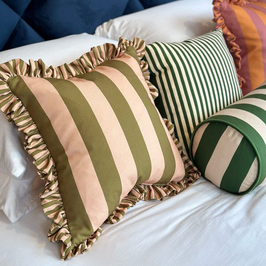 Light brown and pink striped cocktail cushion