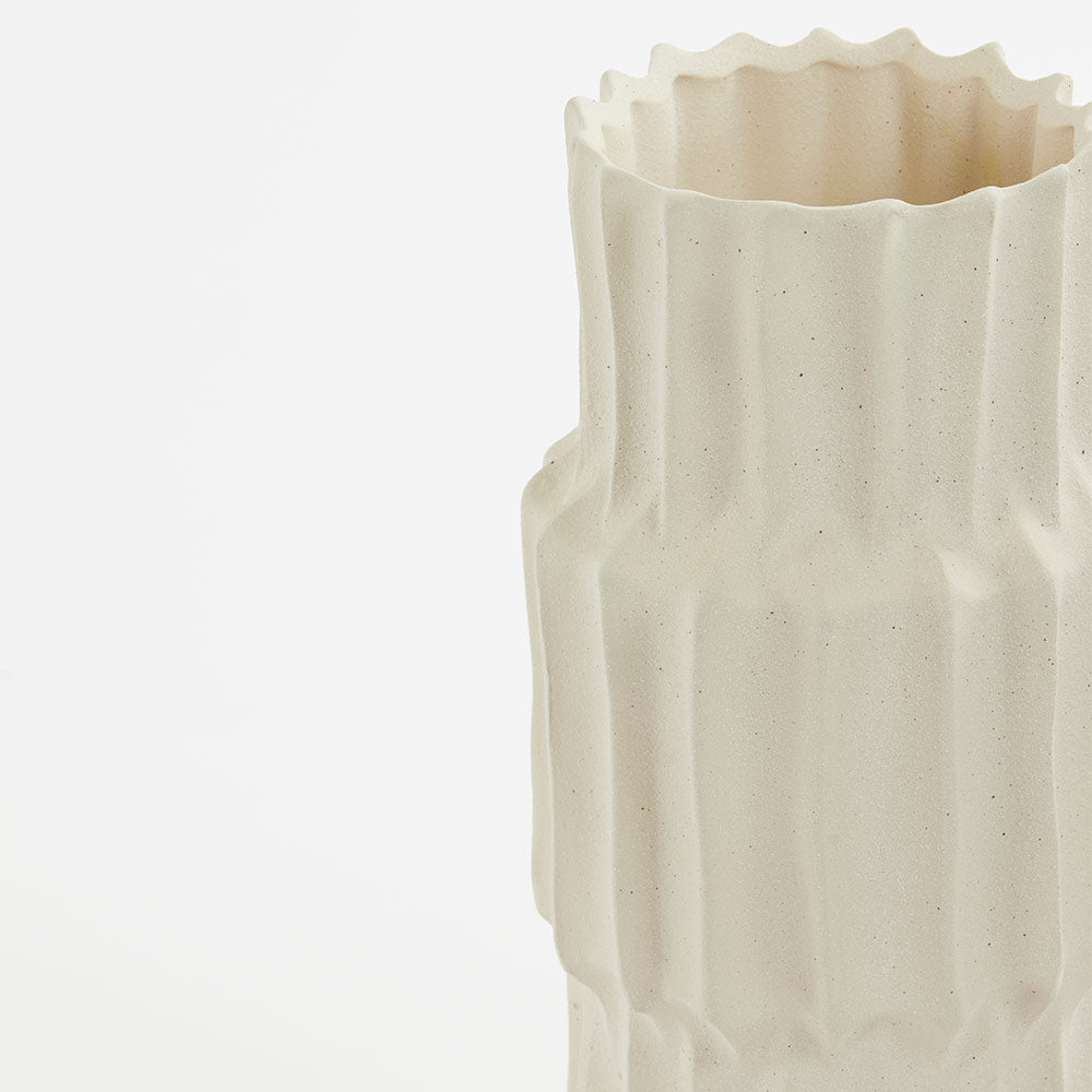 Cream Ribbed Stepped Vase