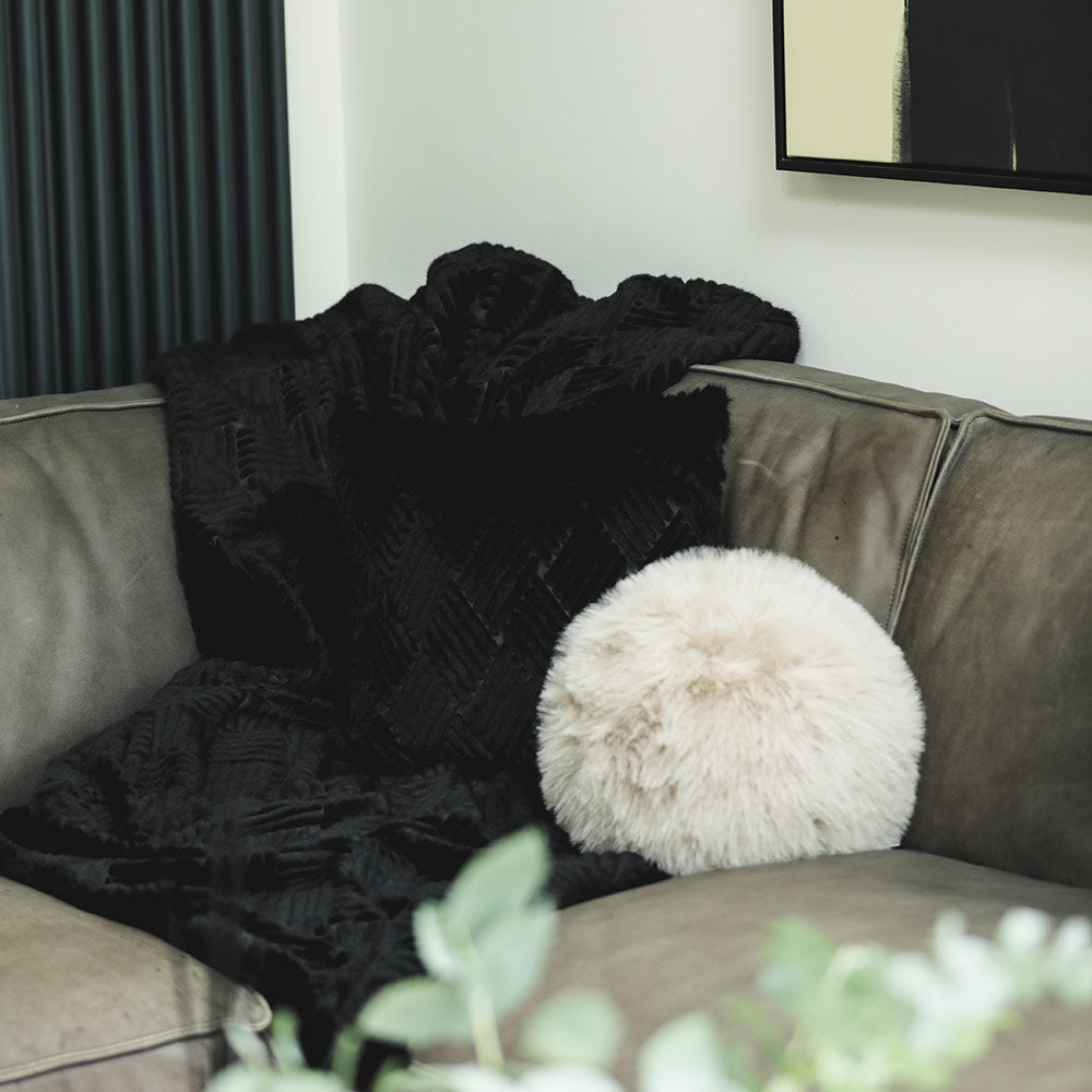 Cut Faux Fur Throw in Jet