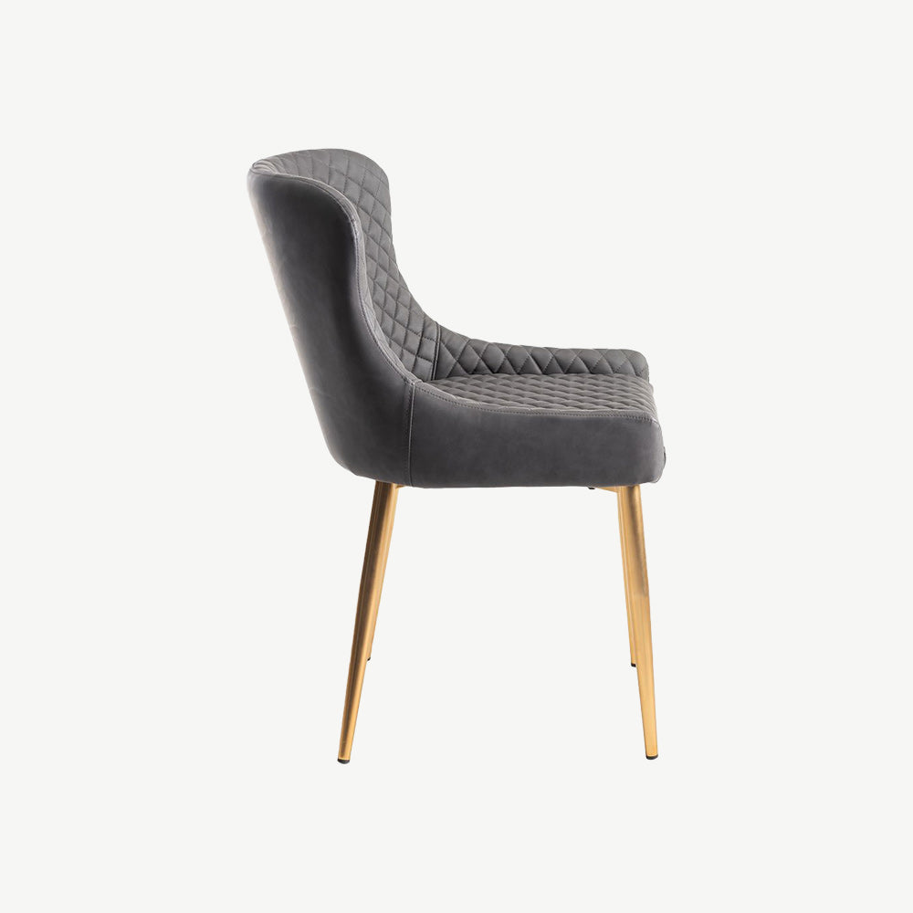 Alberta Chair in Dark Grey Faux Leather with Gold Legs