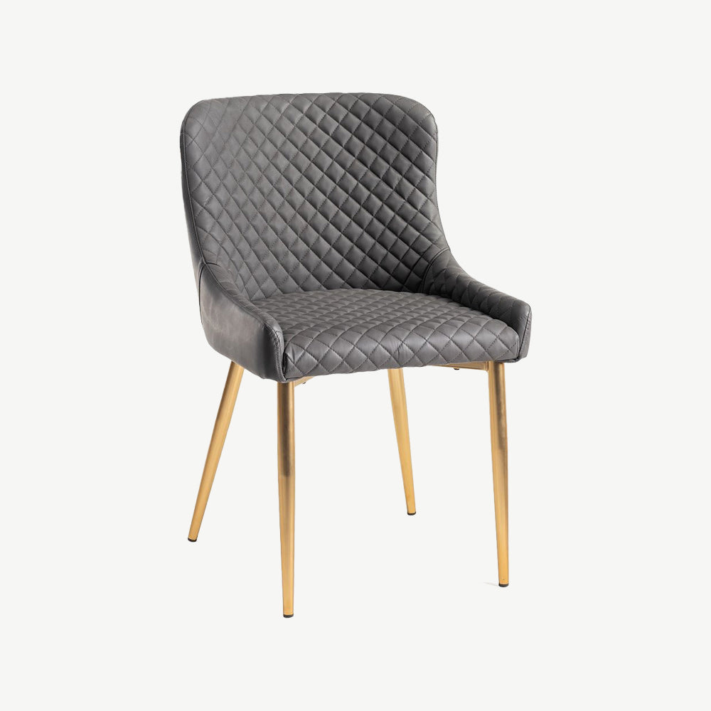 Alberta Chair in Dark Grey Faux Leather with Gold Legs