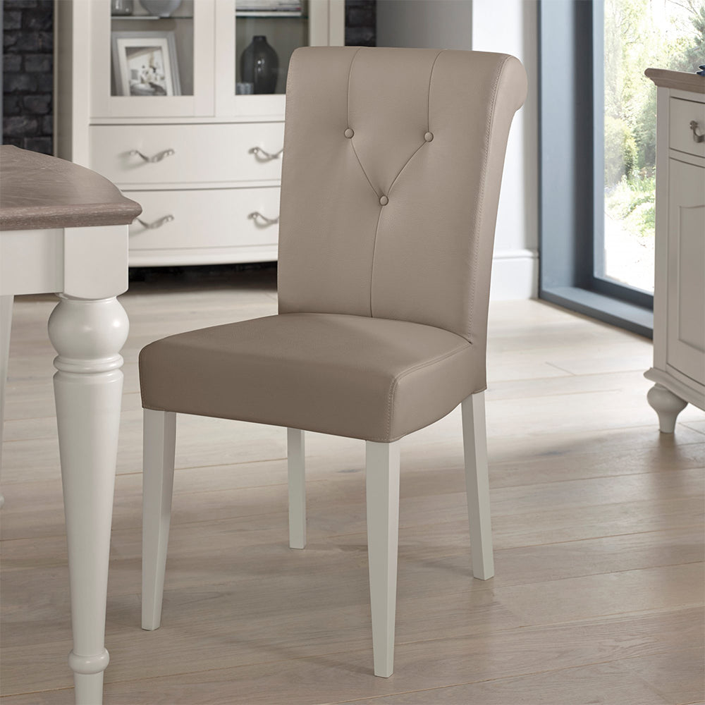 Oak soft grey dining chair with bonded leather seat