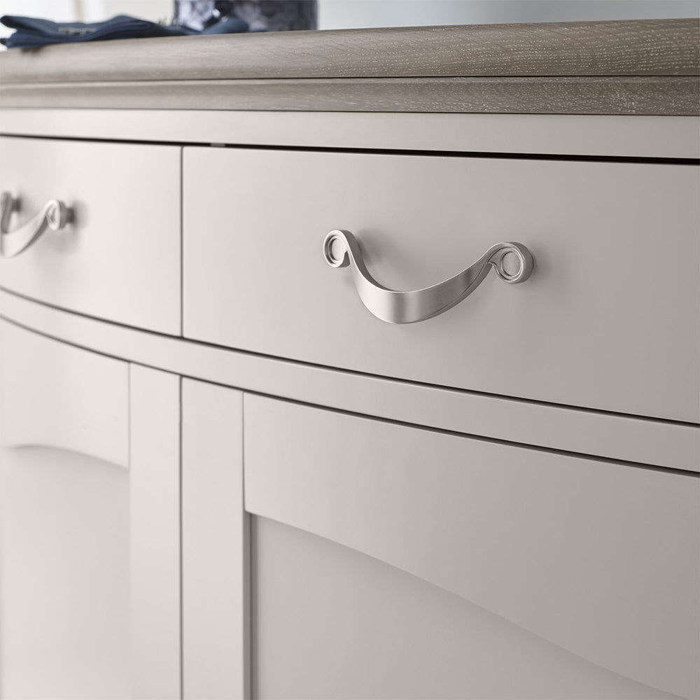 Oak soft grey narrow sideboard with natural oak top
