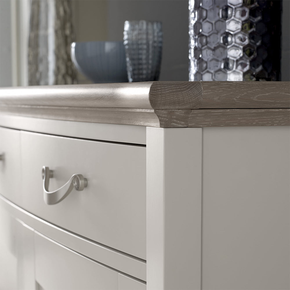 Oak soft grey wide sideboard with natural oak top
