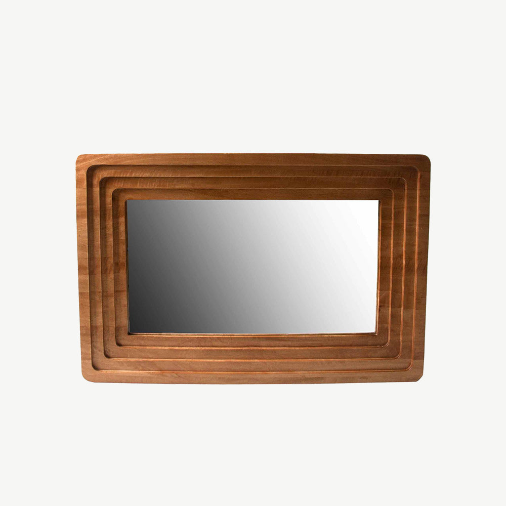 Pale mango wood large mirror with chunky, layered wooden frame