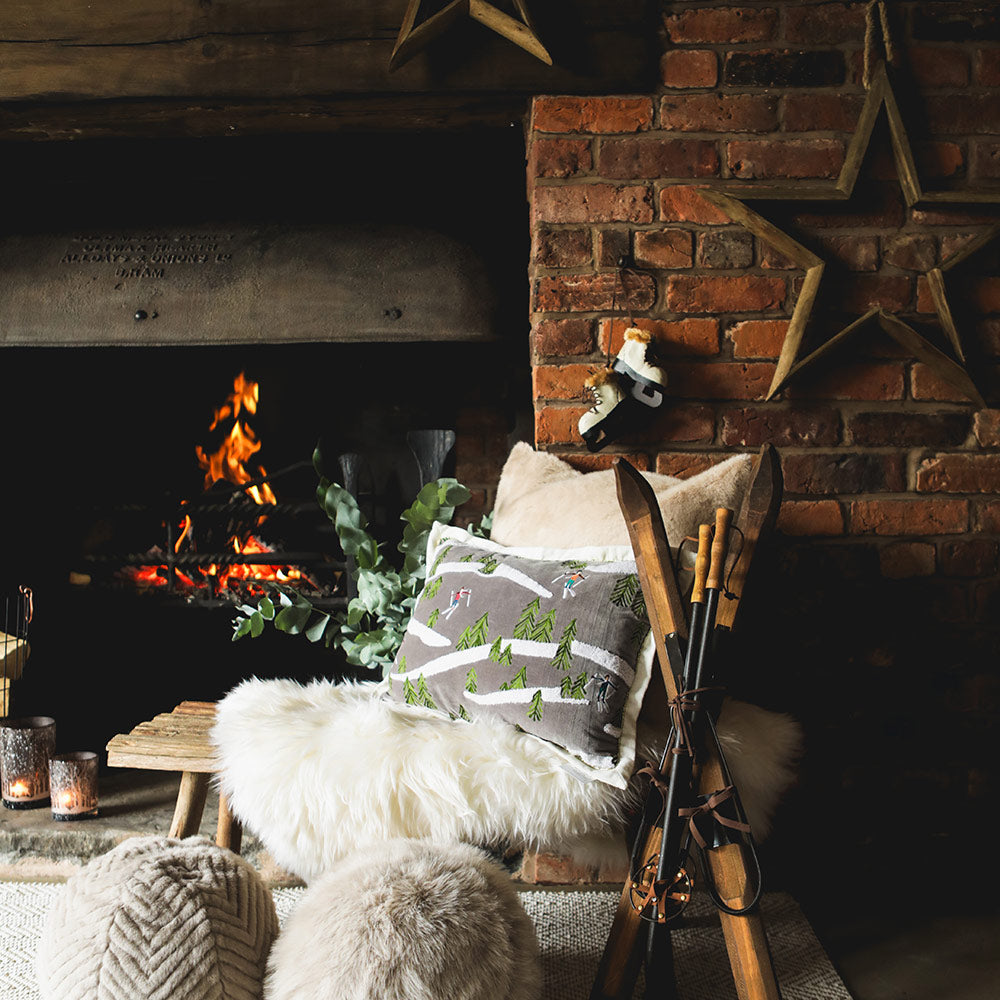 Winter Alpine Embroidered Taupe Cushion