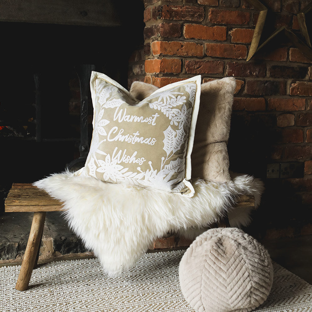 Winter Warmest Wishes Embroidered Cushion