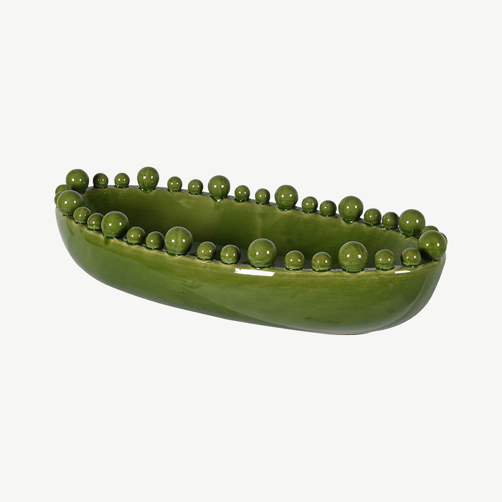 Green Oval Ceramic Bobble Bowl