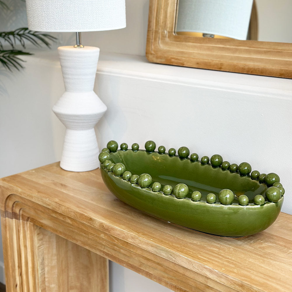 Green Oval Ceramic Bobble Bowl