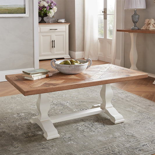 Two tone painted white oak coffee table with natural oak top