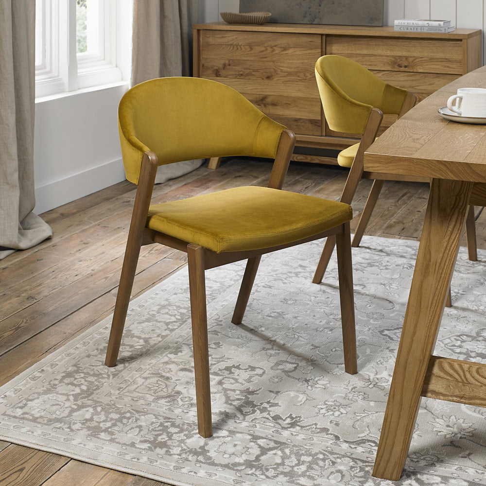 Highgate Rustic Oak Dining Chair in Mustard Velvet