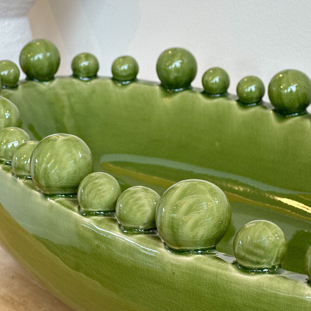 Green Oval Ceramic Bobble Bowl