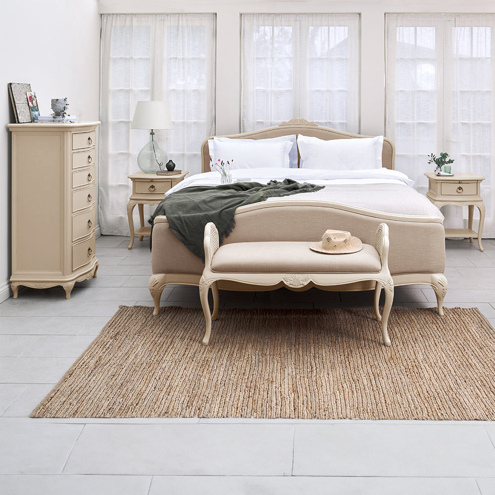 French inspired wooden six drawer chest in cream finish
