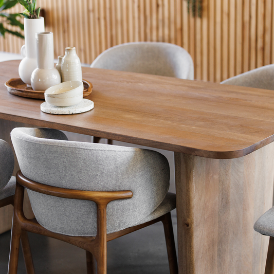 Mango wood rectangular dining table with travertine stone top
