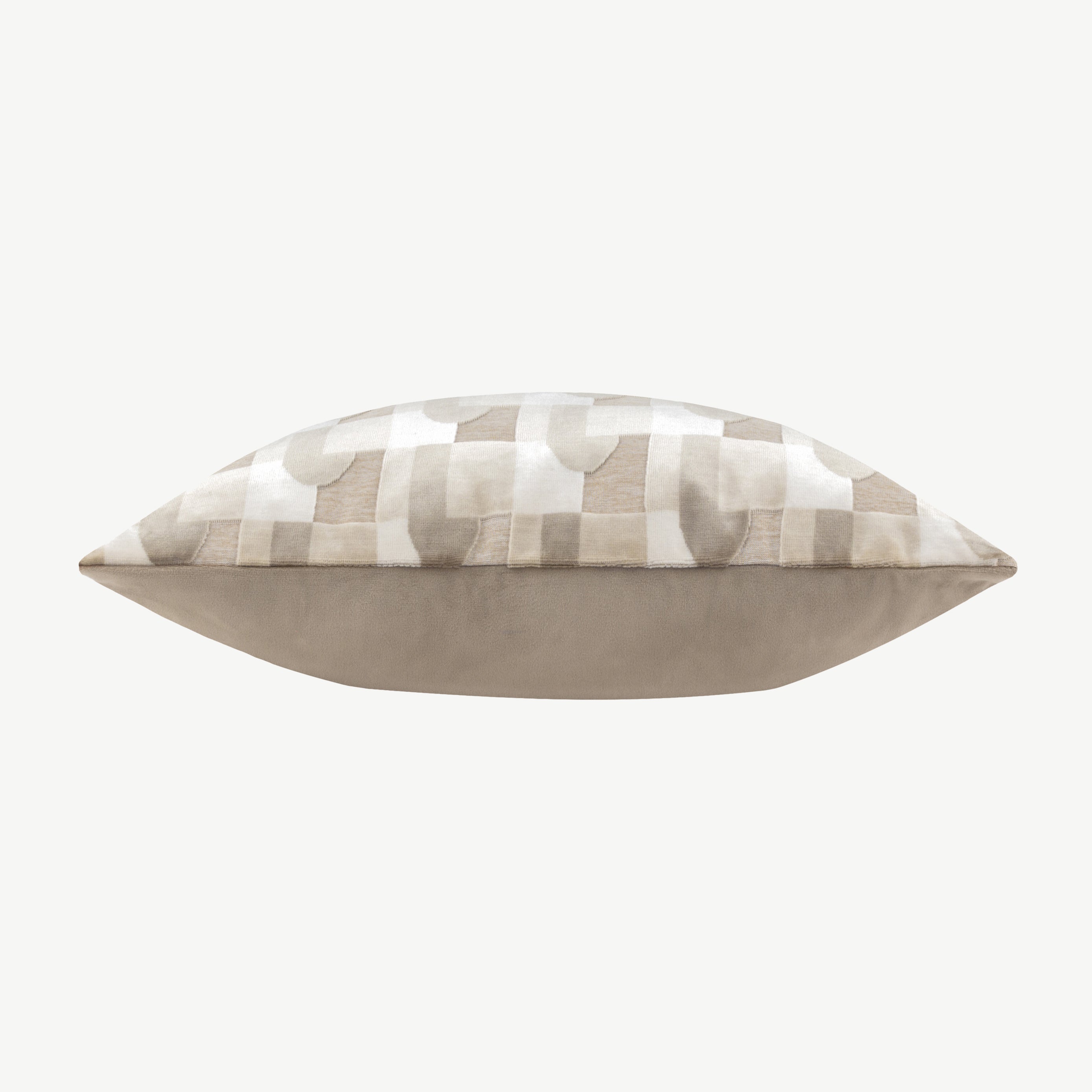 Brown and white velvet scatter cushion with geometric pattern