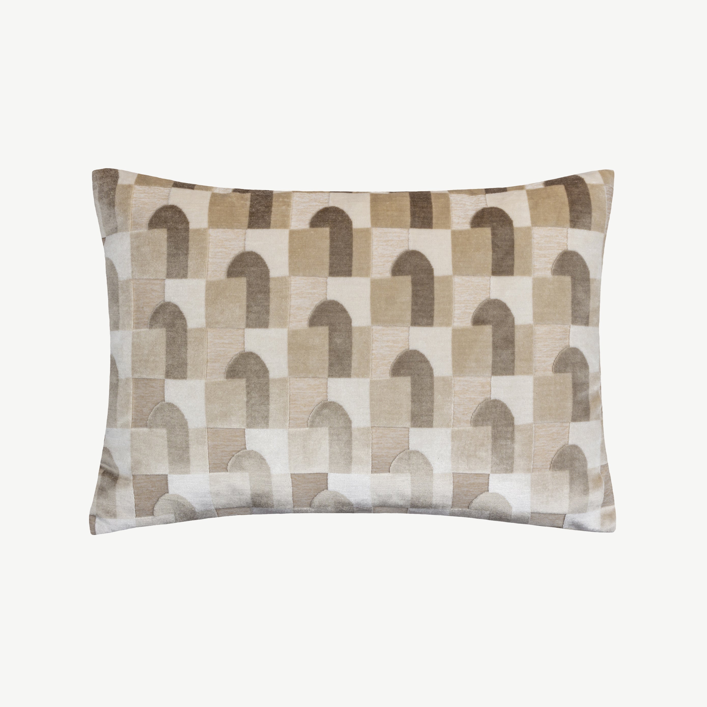 Brown and white velvet scatter cushion with geometric pattern