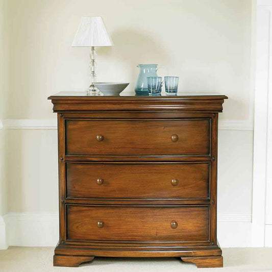 French inspired wooden 4 drawer chest in glossy varnished dark brown finish
