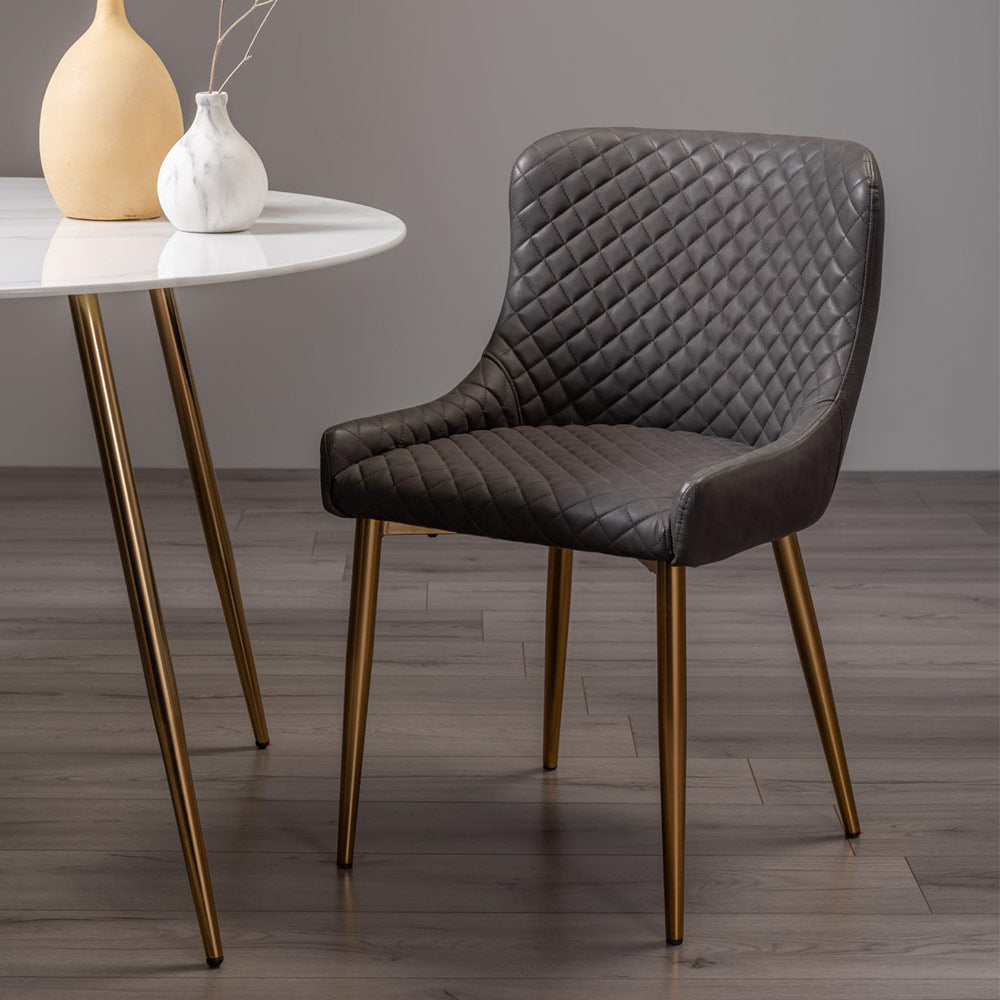 Alberta Chair in Dark Grey Faux Leather with Gold Legs