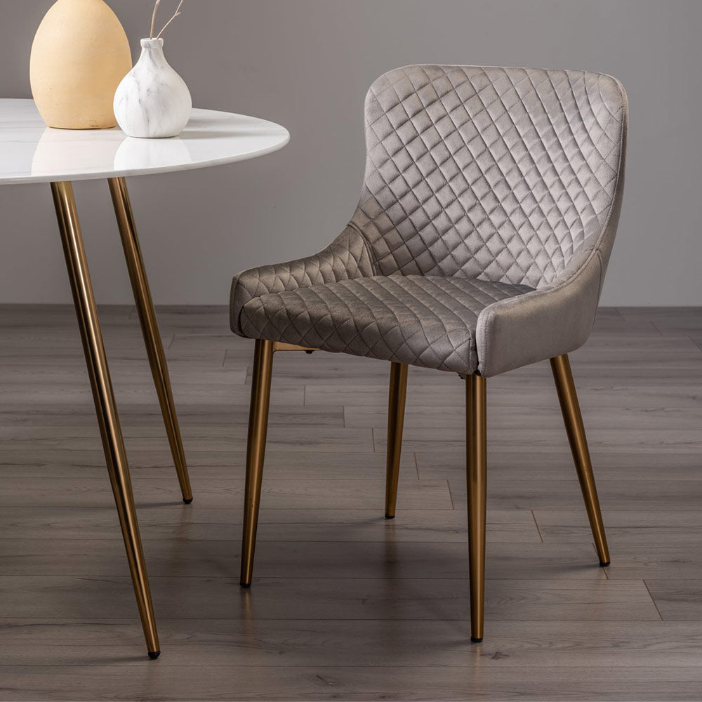 Alberta Chair in Grey Velvet with Gold Legs