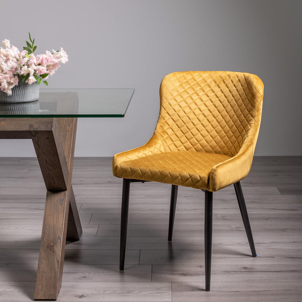 Alberta Chair in Mustard Velvet with Black Legs