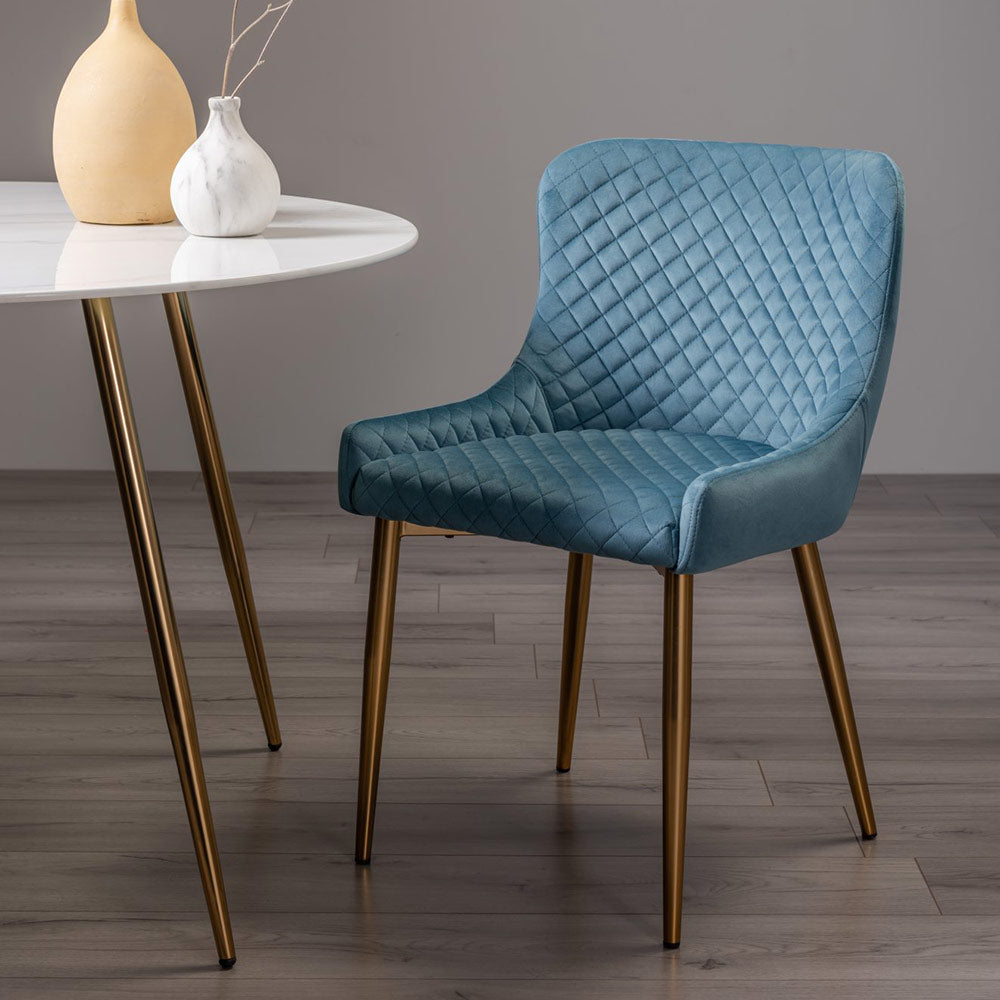 Alberta Chair in Petrol Blue Velvet with Gold Legs