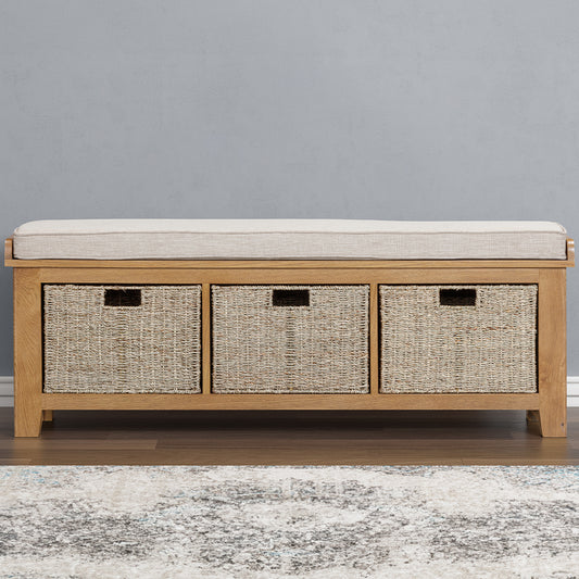 Medway Oak Hall Bench with Baskets